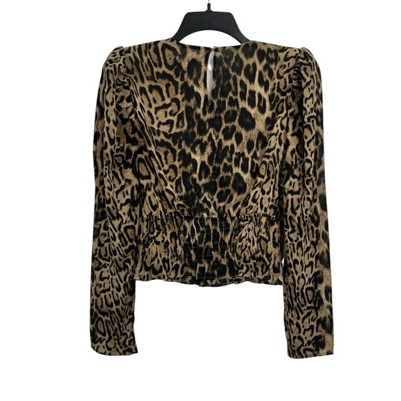 Express Womens Leopard Print Long Sleeve Smocked Waist Blouse Size S - Picture 6 of 12